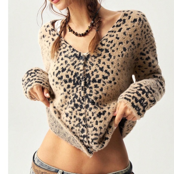 Classic Fuzzy Leopard Print Button Down Loose Fit Cardigan - Picture 1 of 5